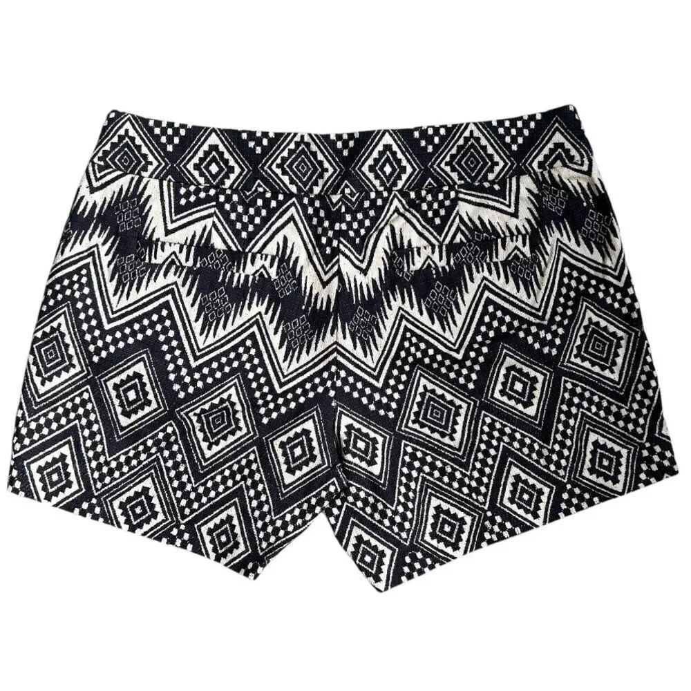 J.CREW Factory Women's Black Cream Chevron Ikat Print Cotton Short Shorts Sz 6